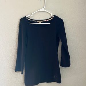 Burberry 3/4 Sleeve Scoop neck Shirt with Plaid Sleeve Detail